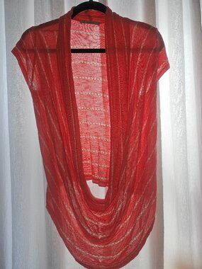 Gorgeous Coral Striped Draped Cocoon Open Front Cardigan Vest